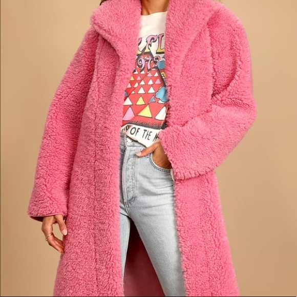 🆕AVEC LES FILLES WARM RICH FUSCIA HOT PINK BONDED FAUX FUR TRENCH TEDDY COAT - Picture 15 of 16